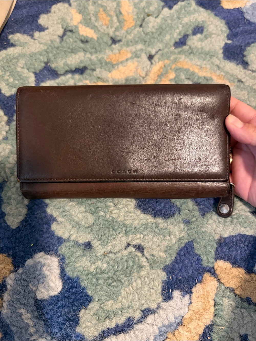 VINTAGE Coach Dark Brown Leather Zip Continental Wallet